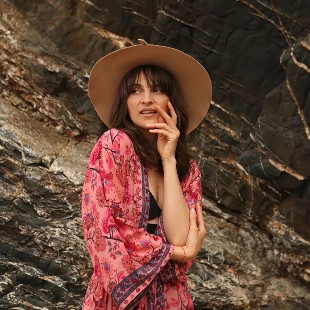 Long Floral Pink Beach Robe Kimono One Size, Including Plus Size - Picture 2 of 6